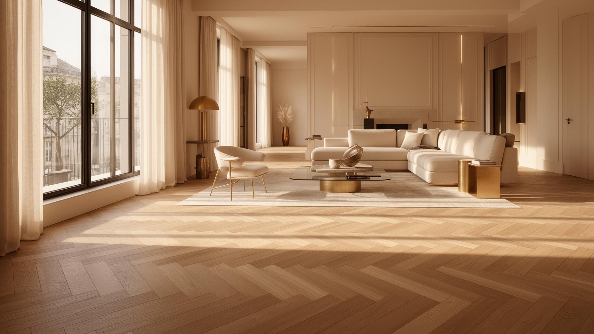 Luxe interieur met visgraatvloer
